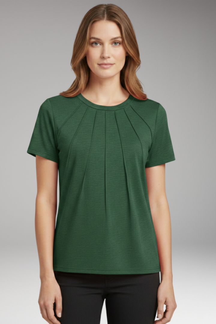 Women's T-shirt with Pleated Chest and Round Neck