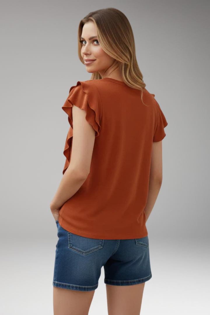 Women’s T-shirt with Short Sleeves and Ruffle Detailing