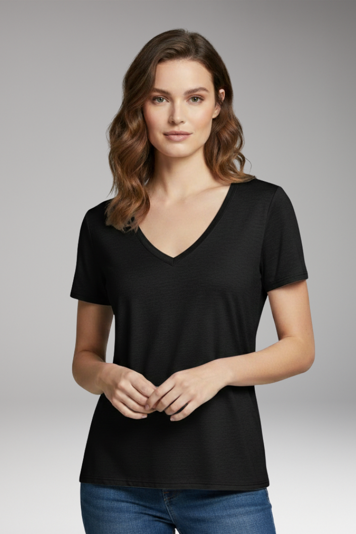 Women's T-shirt with V-neck and Short Sleeves