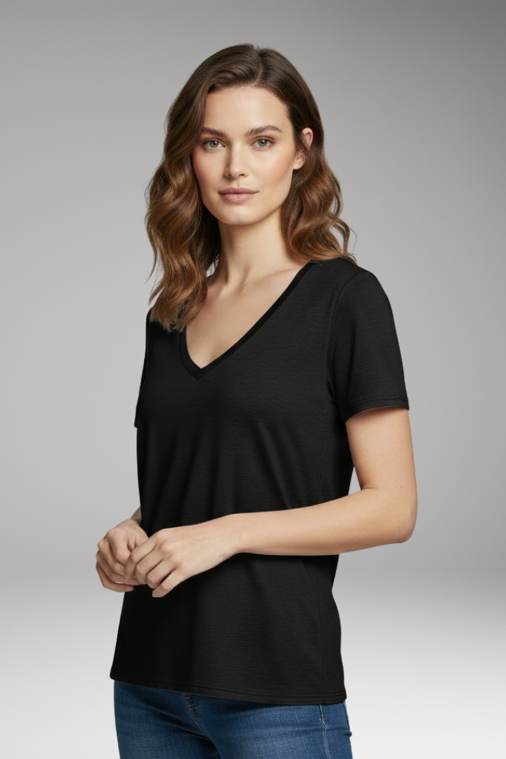 Women's T-shirt with V-neck and Short Sleeves