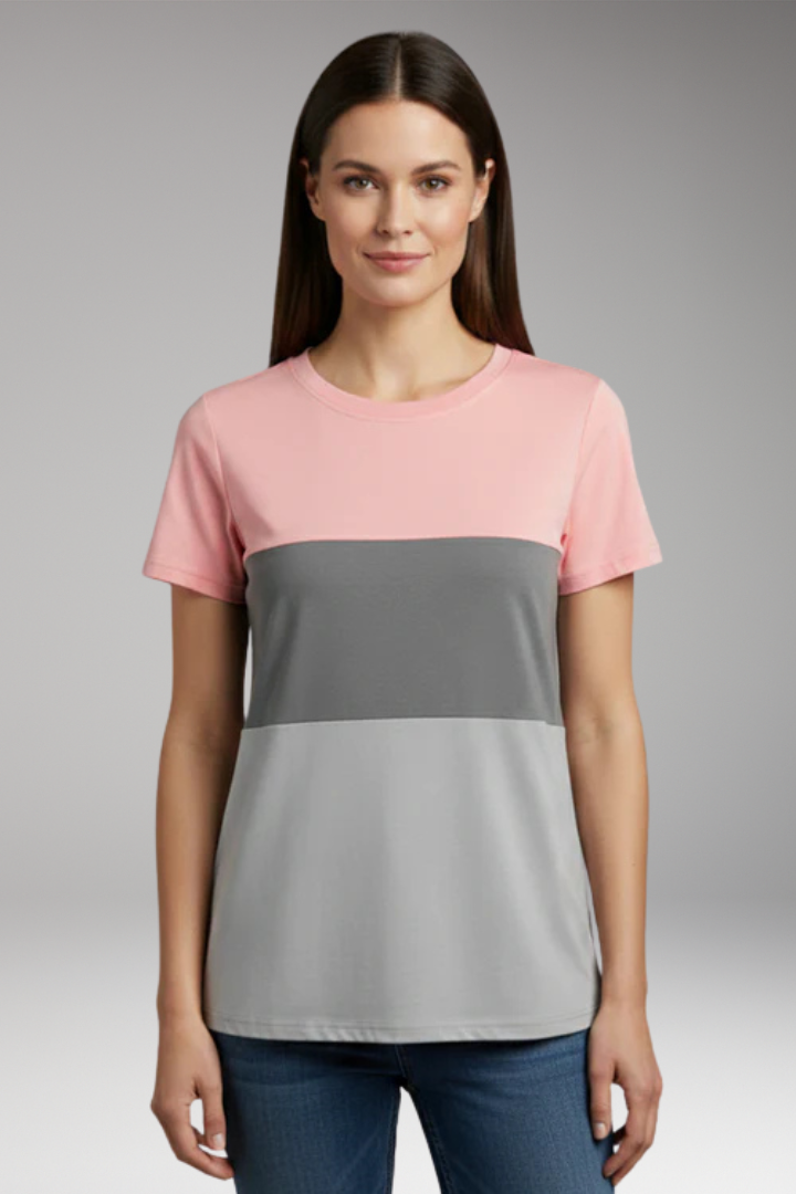 Women's T-Shirt with Block Pattern and Short Sleeves