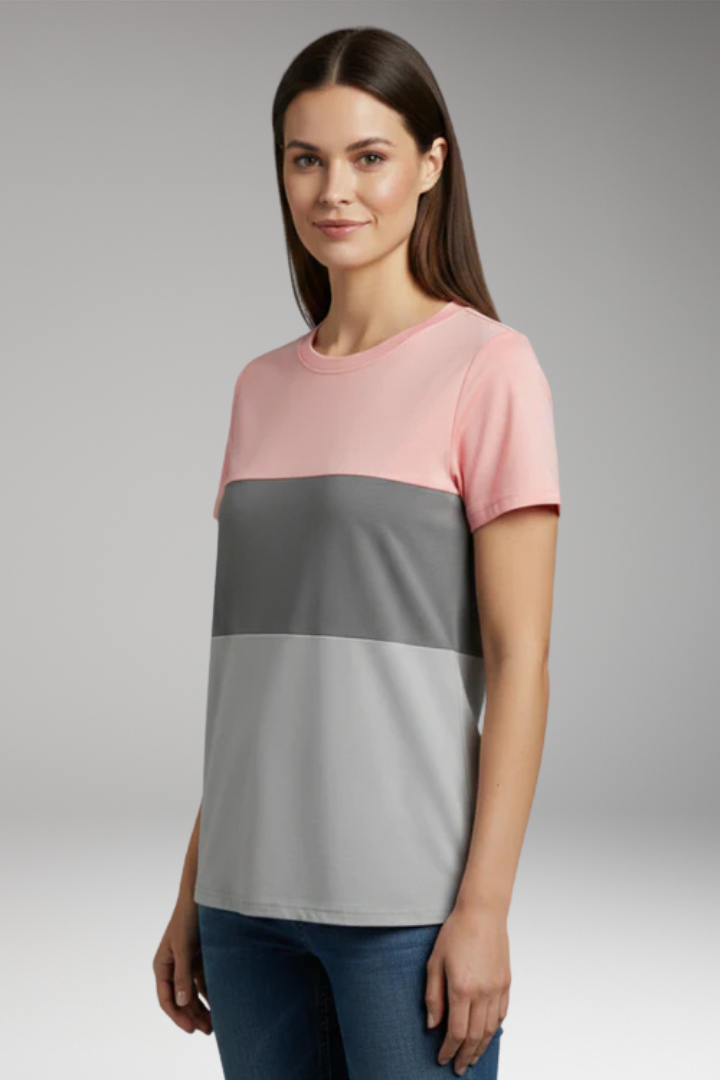 Women's T-Shirt with Block Pattern and Short Sleeves