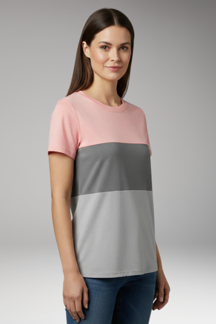 Women's T-Shirt with Block Pattern and Short Sleeves