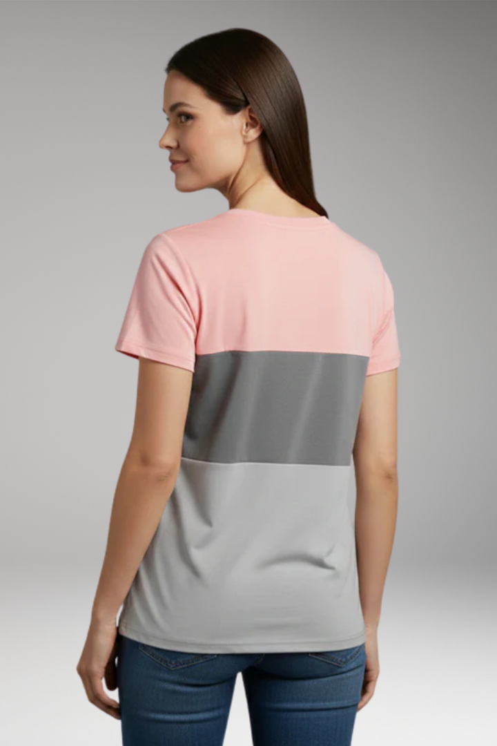 Women's T-Shirt with Block Pattern and Short Sleeves