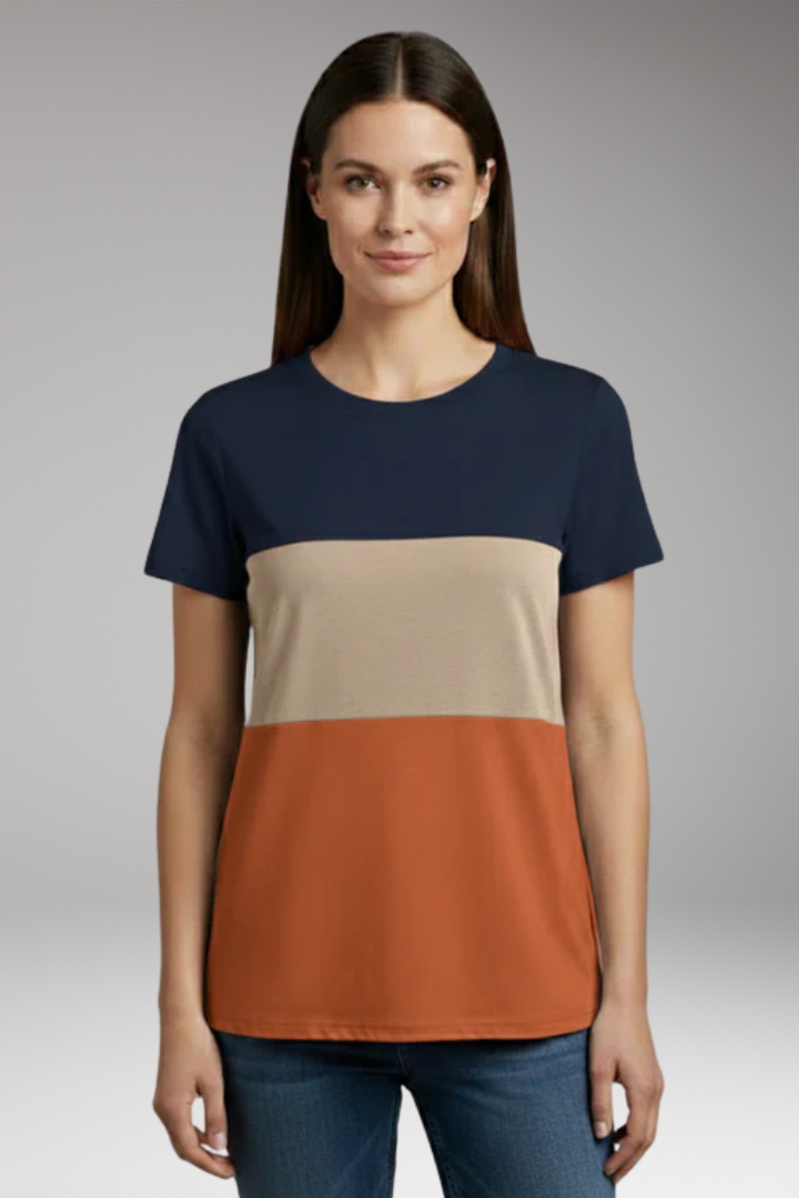 Women's T-Shirt with Block Pattern and Short Sleeves