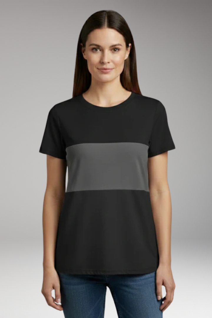 Women's T-Shirt with Block Pattern and Short Sleeves