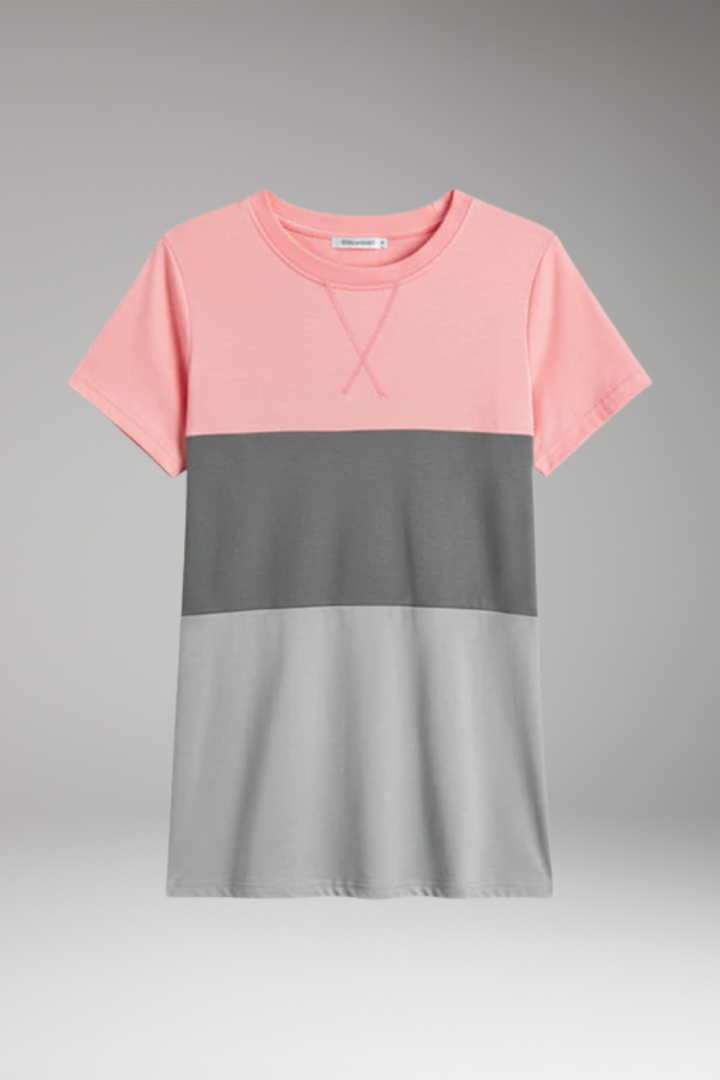 Women's T-Shirt with Block Pattern and Short Sleeves