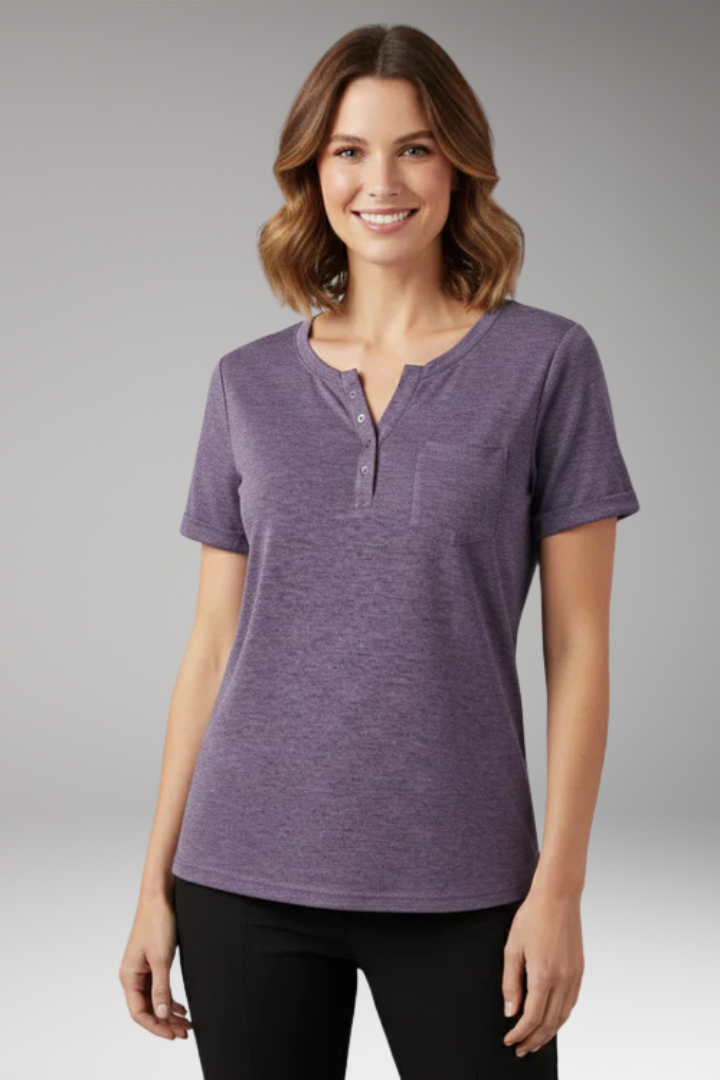 Women's T-Shirt with Button Placket and Chest Pocket