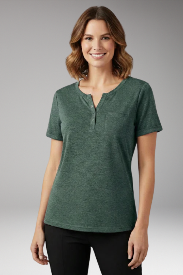 Women's T-Shirt with Button Placket and Chest Pocket