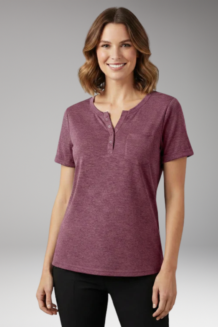 Women's T-Shirt with Button Placket and Chest Pocket