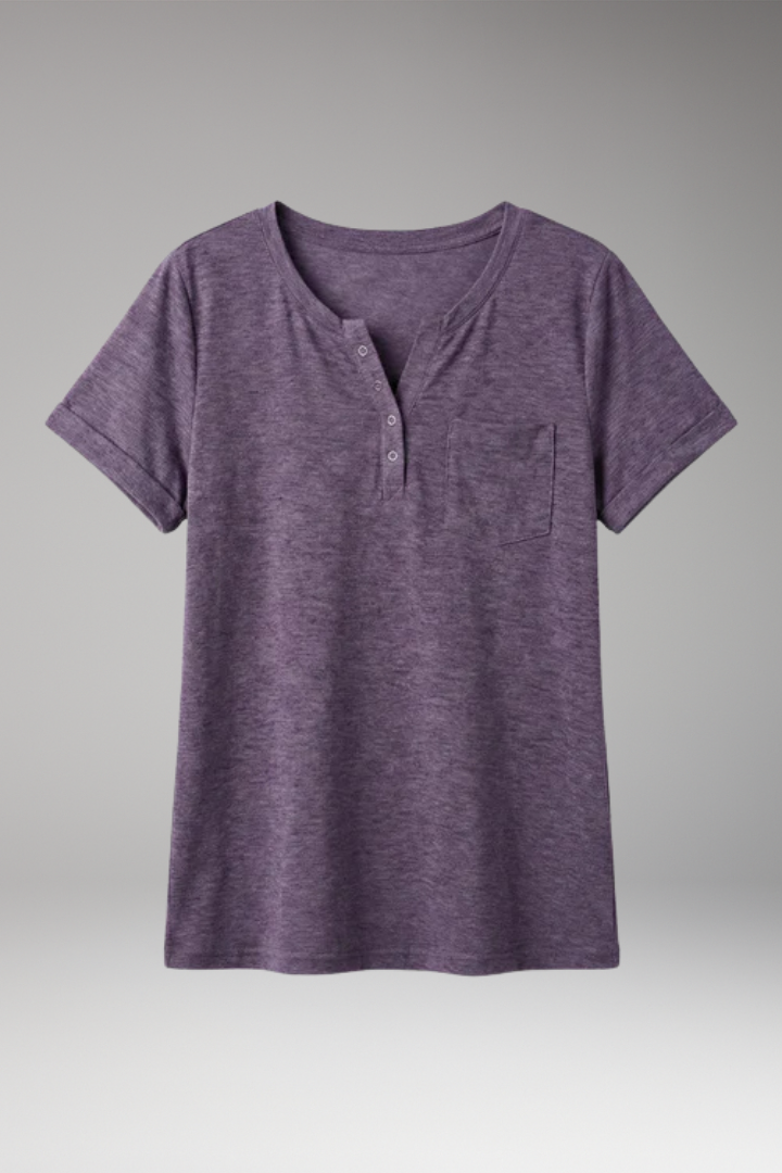 Women's T-Shirt with Button Placket and Chest Pocket