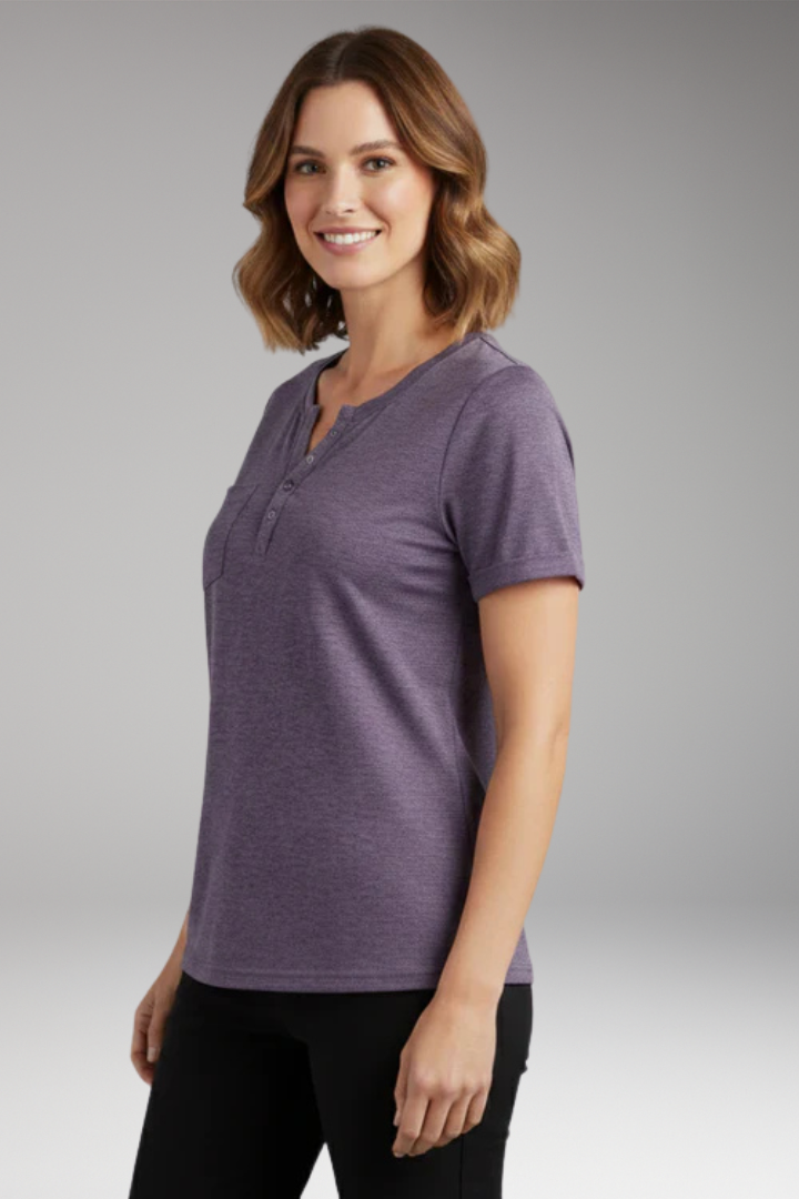 Women's T-Shirt with Button Placket and Chest Pocket