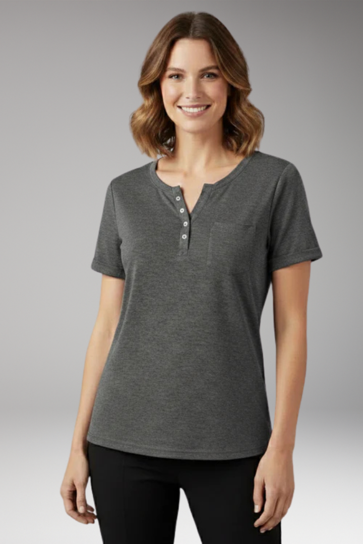 Women's T-Shirt with Button Placket and Chest Pocket