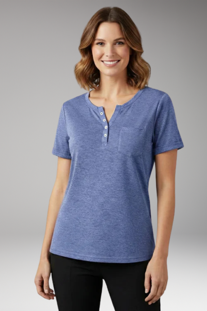 Women's T-Shirt with Button Placket and Chest Pocket