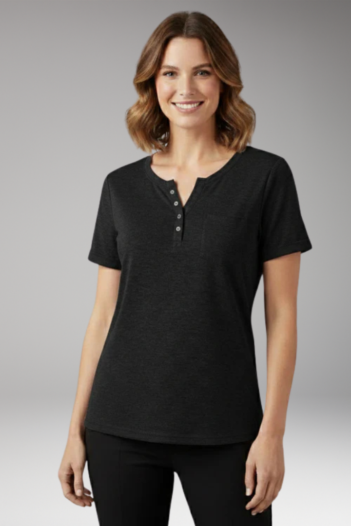 Women's T-Shirt with Button Placket and Chest Pocket