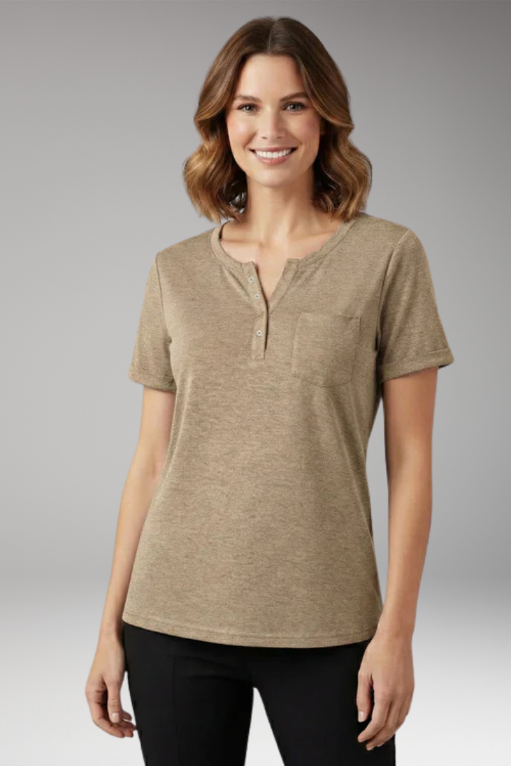 Women's T-Shirt with Button Placket and Chest Pocket