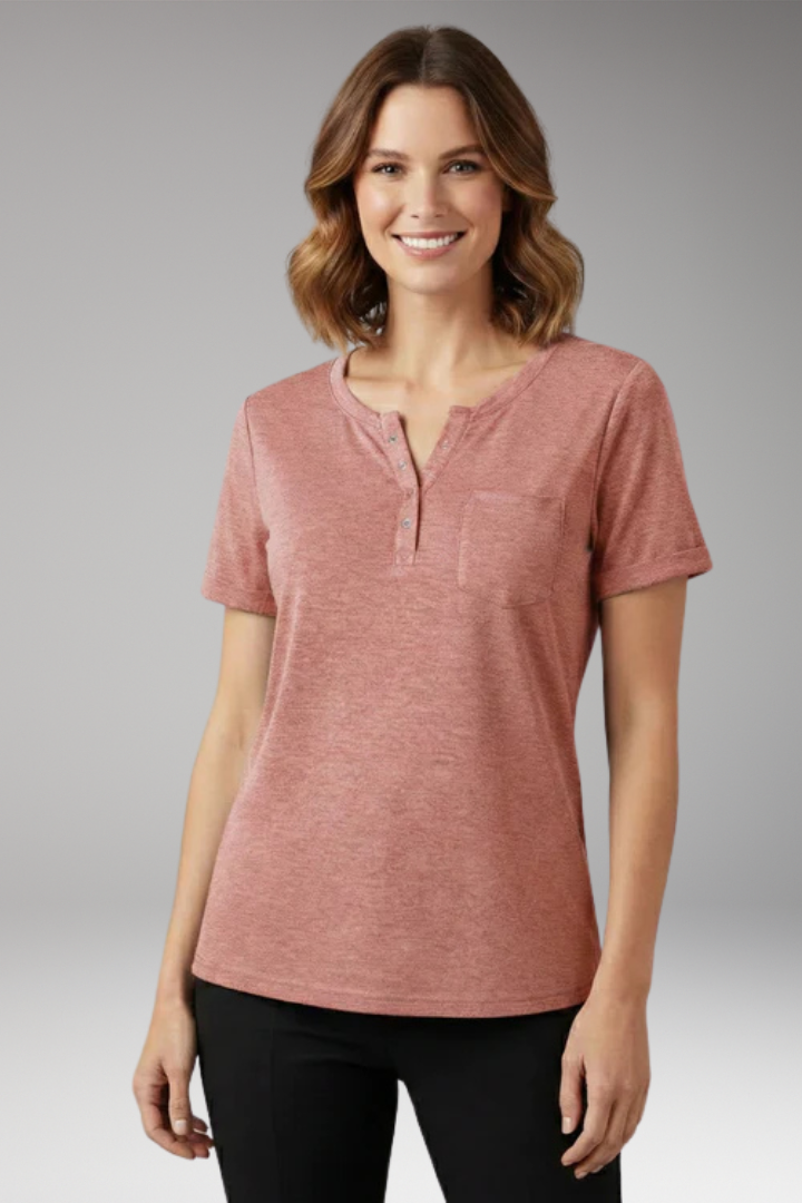 Women's T-Shirt with Button Placket and Chest Pocket