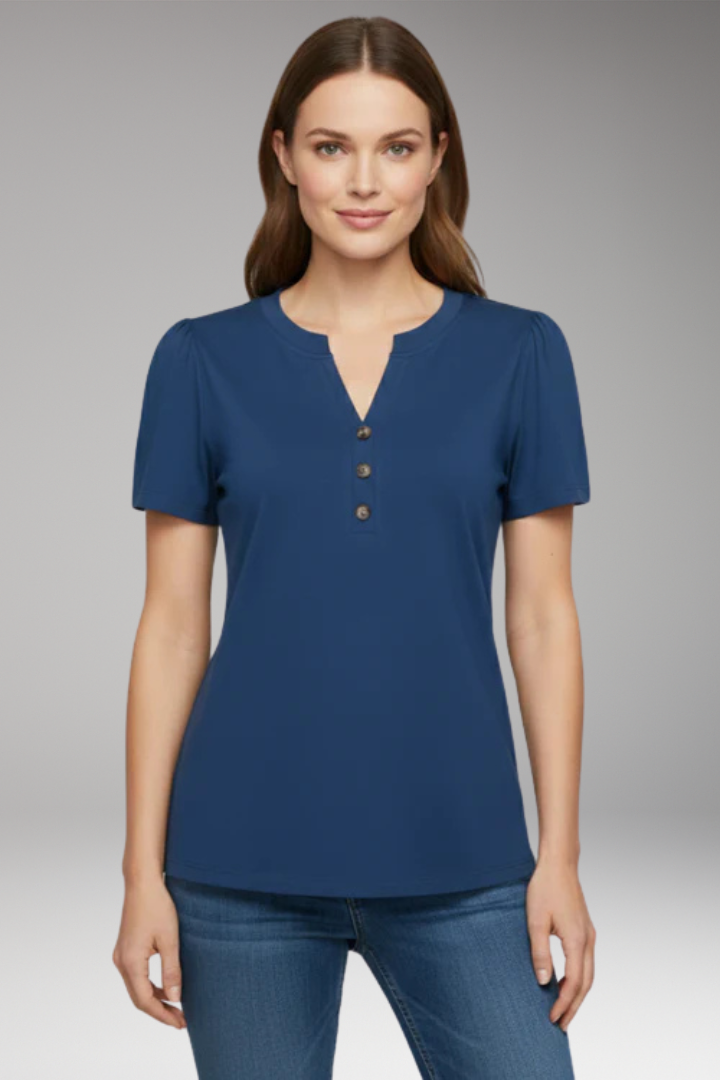 Women's T-Shirt with Button Placket and Short Sleeves