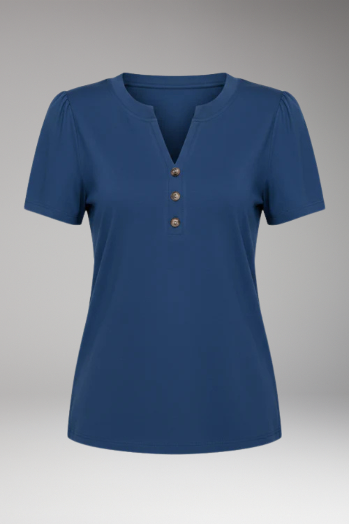 Women's T-Shirt with Button Placket and Short Sleeves