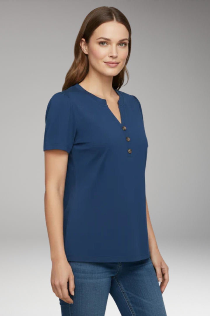 Women's T-Shirt with Button Placket and Short Sleeves