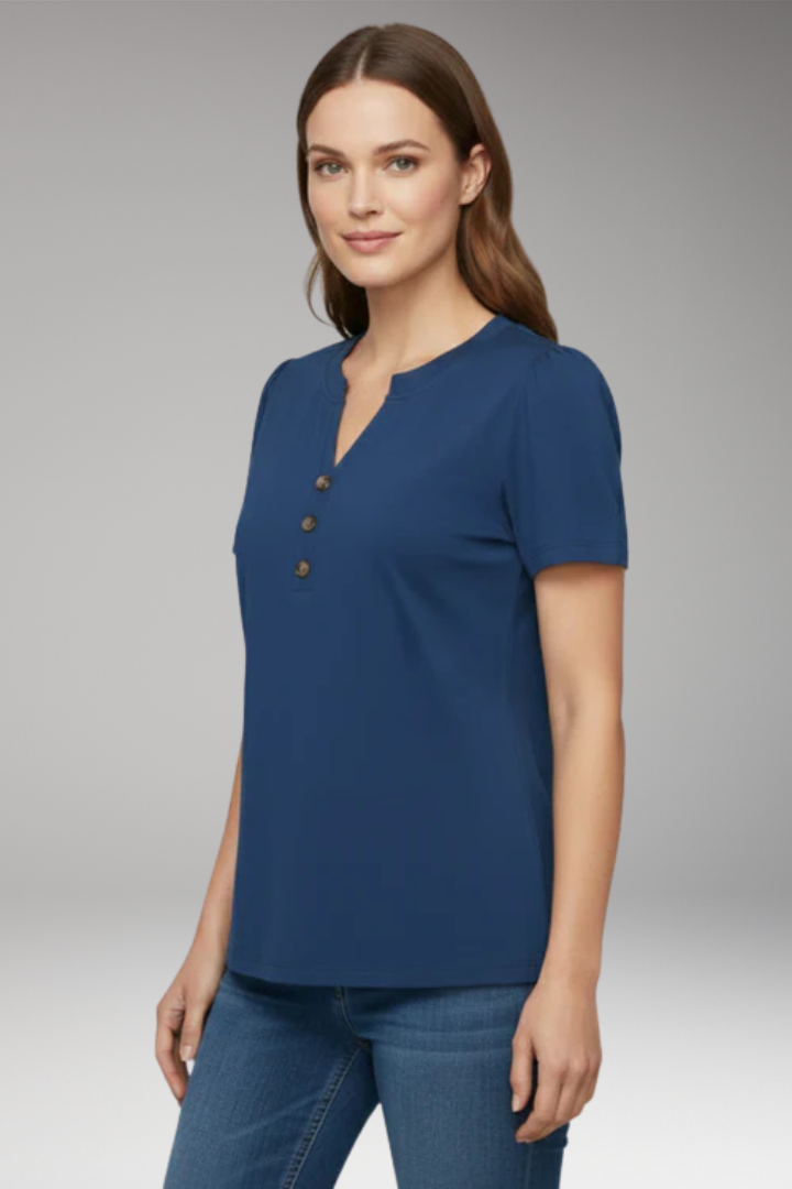 Women's T-Shirt with Button Placket and Short Sleeves