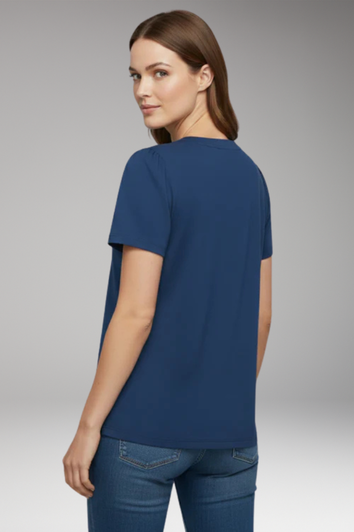 Women's T-Shirt with Button Placket and Short Sleeves