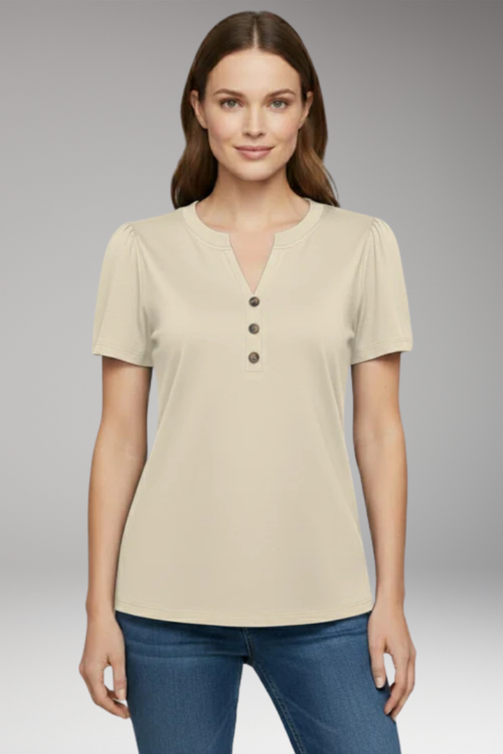 Women's T-Shirt with Button Placket and Short Sleeves