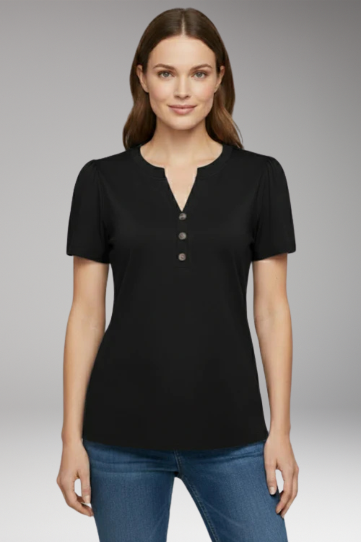 Women's T-Shirt with Button Placket and Short Sleeves