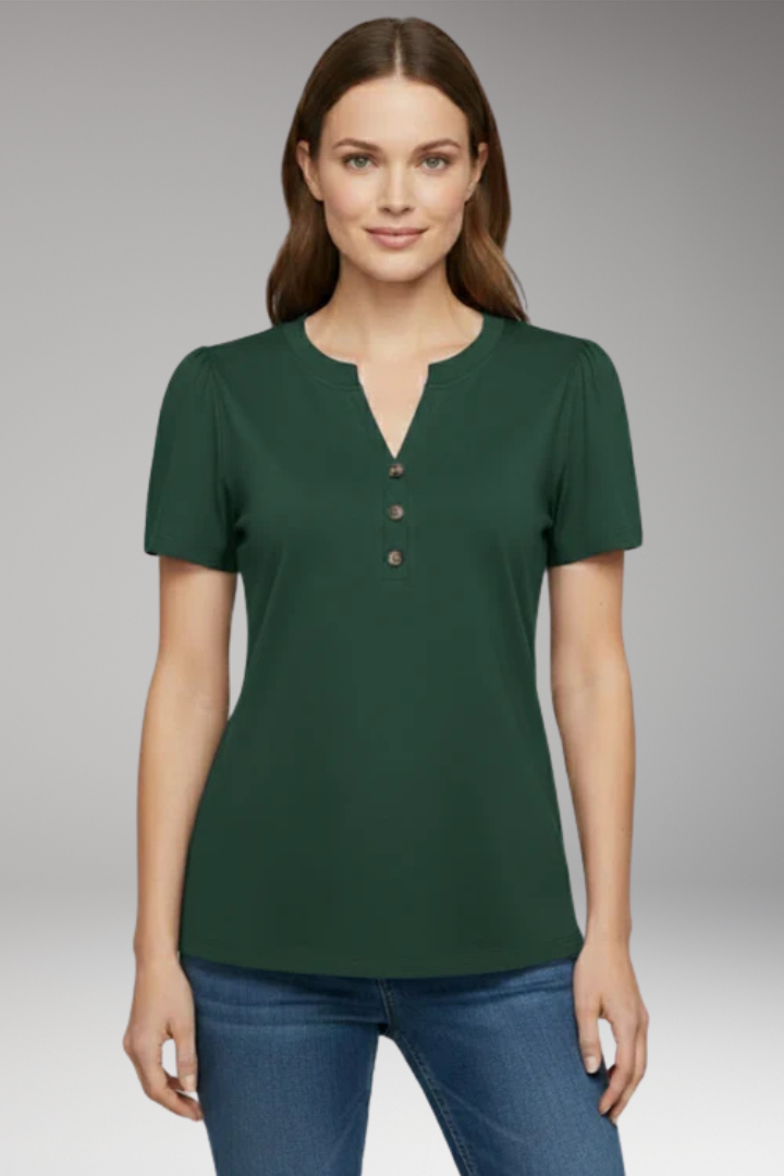 Women's T-Shirt with Button Placket and Short Sleeves