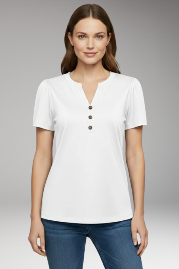 Women's T-Shirt with Button Placket and Short Sleeves