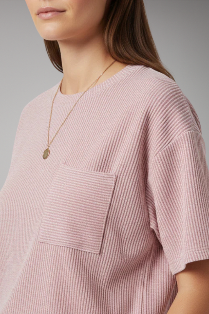 Women's T-Shirt with Chest Pocket and Textured Surface