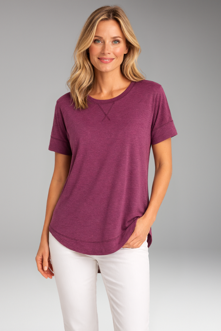 Women's T-Shirt with Curved Hem and Short Sleeves