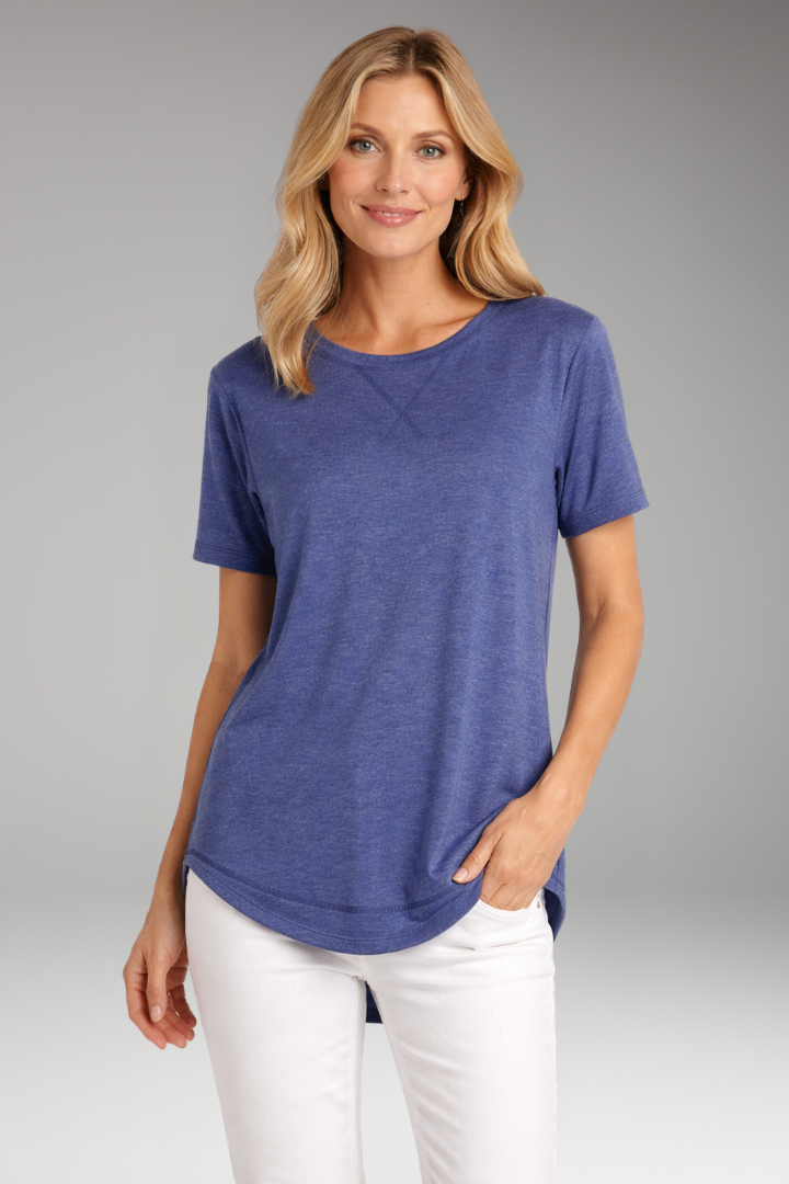 Women's T-Shirt with Curved Hem and Short Sleeves