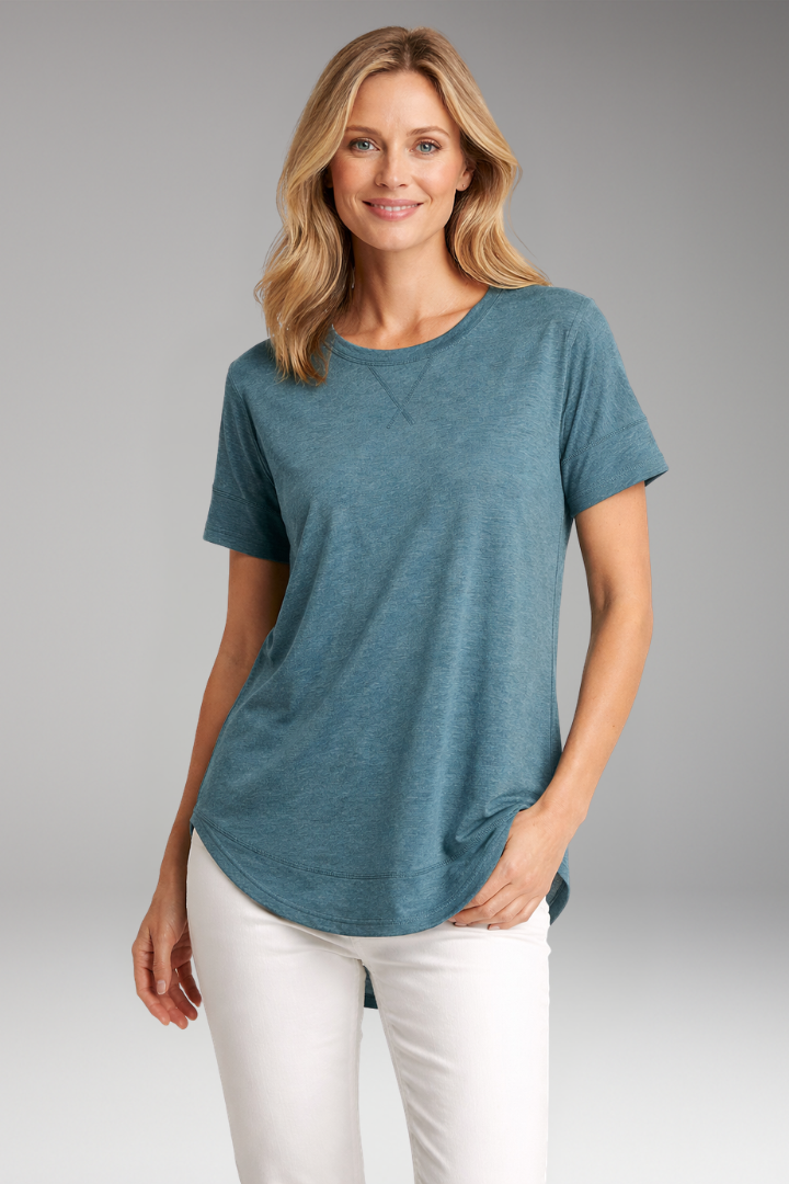 Women's T-Shirt with Curved Hem and Short Sleeves