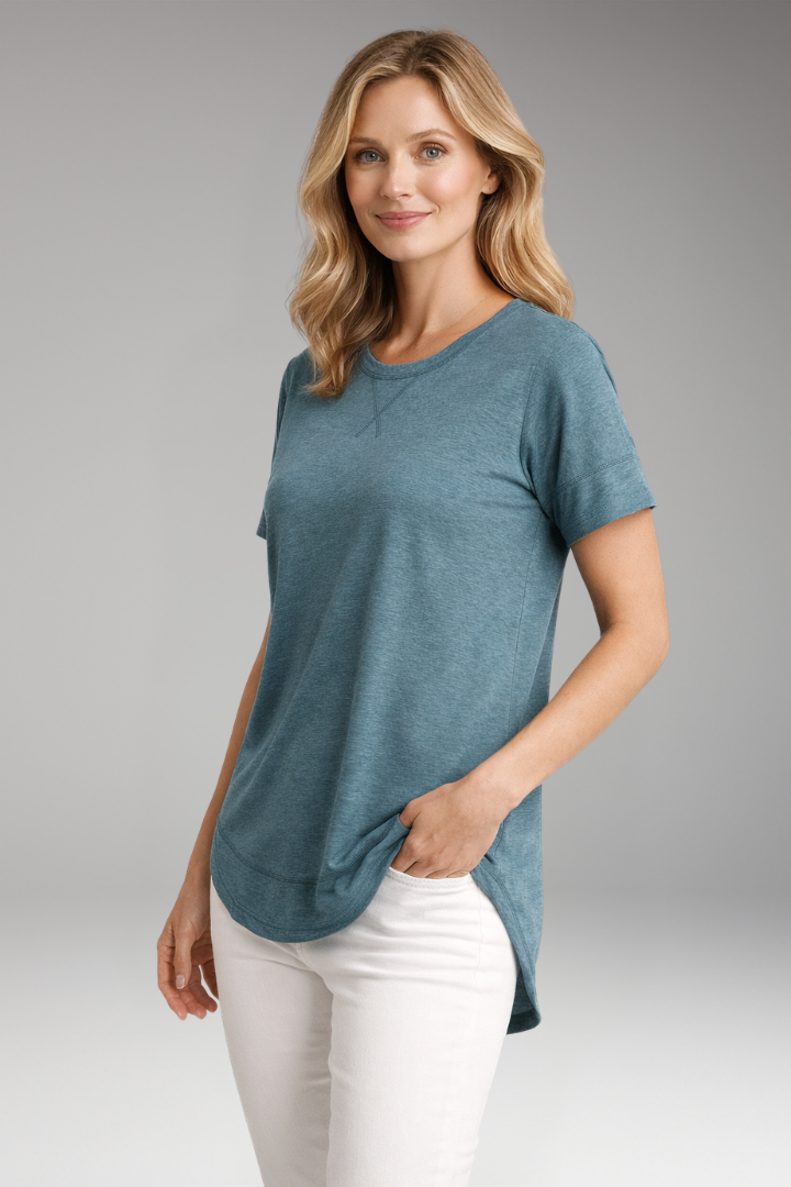 Women's T-Shirt with Curved Hem and Short Sleeves