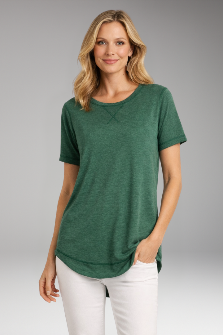 Women's T-Shirt with Curved Hem and Short Sleeves
