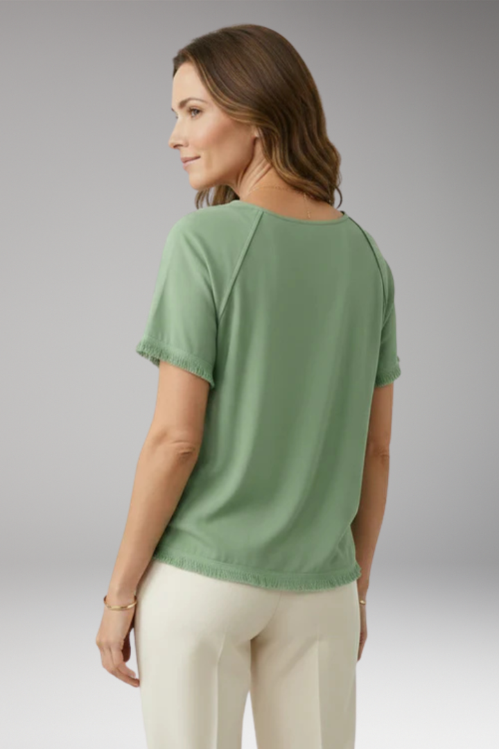 Women's T-Shirt with Fringed Hem and Raglan Sleeves