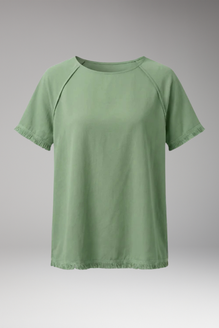 Women's T-Shirt with Fringed Hem and Raglan Sleeves