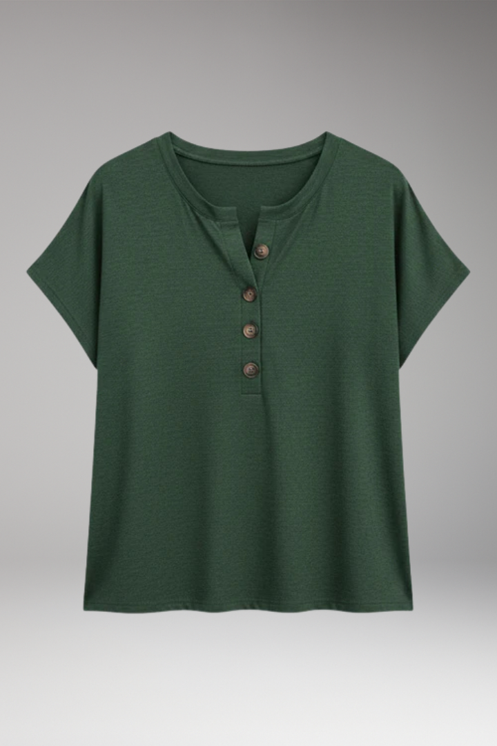 Women's T-Shirt with Short Sleeves and Button Placket