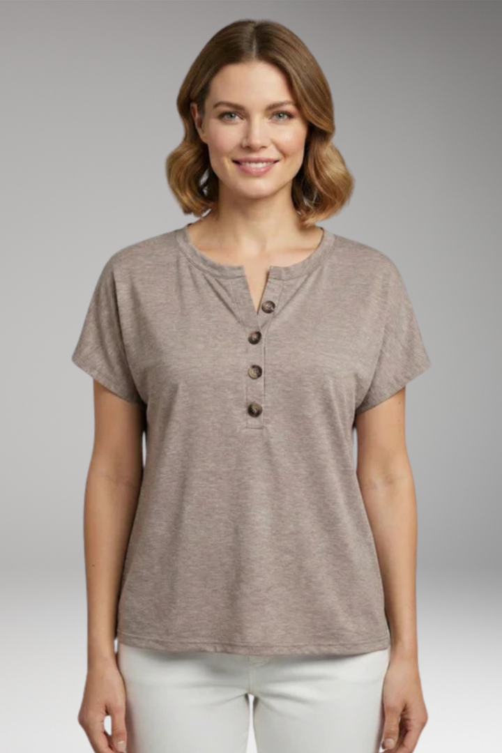 Women's T-Shirt with Short Sleeves and Button Placket
