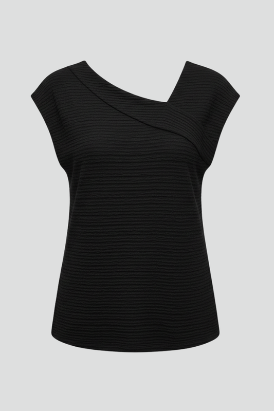 Women's T-Shirt with Slanted Neckline and Textured Surface