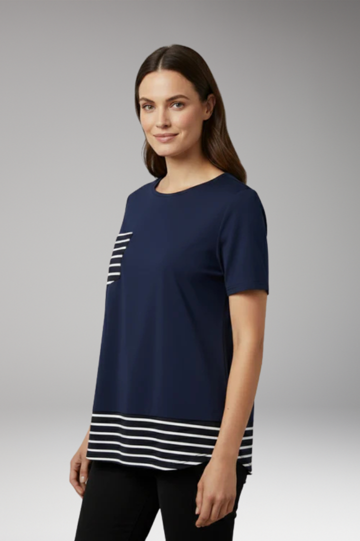 Women's T-Shirt with Striped Hem and Chest Pocket