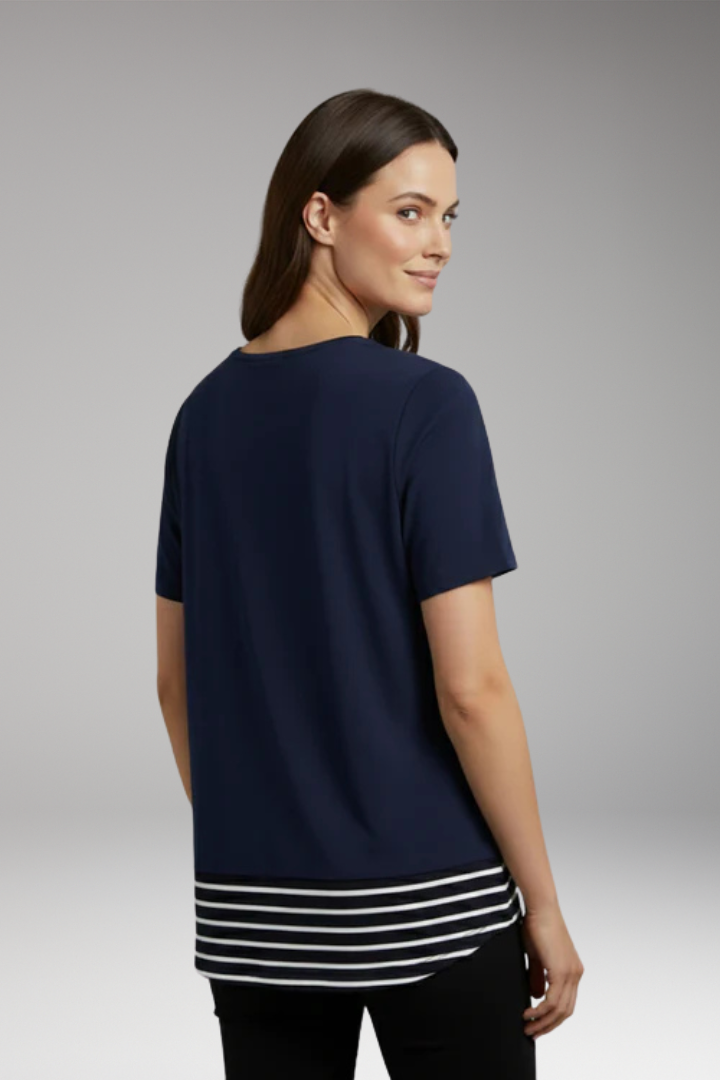 Women's T-Shirt with Striped Hem and Chest Pocket