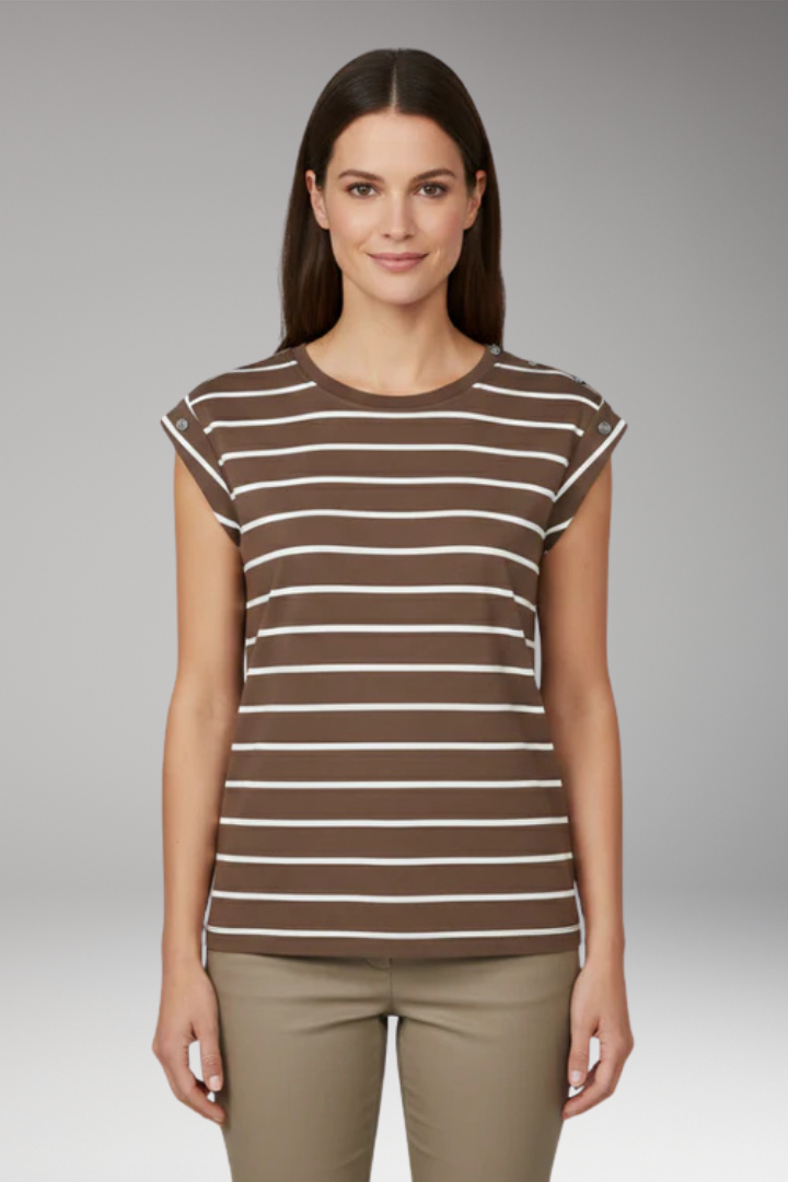Women's T-Shirt with Striped Pattern and Button Shoulder