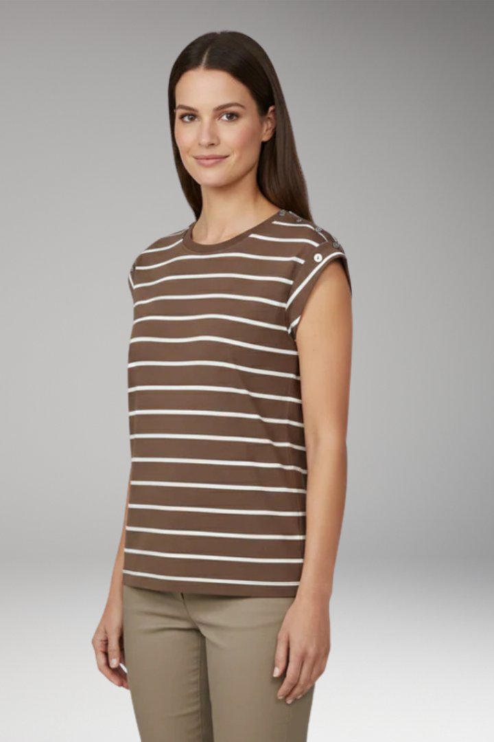 Women's T-Shirt with Striped Pattern and Button Shoulder