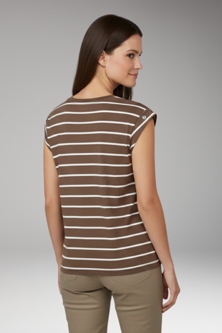 Women's T-Shirt with Striped Pattern and Button Shoulder