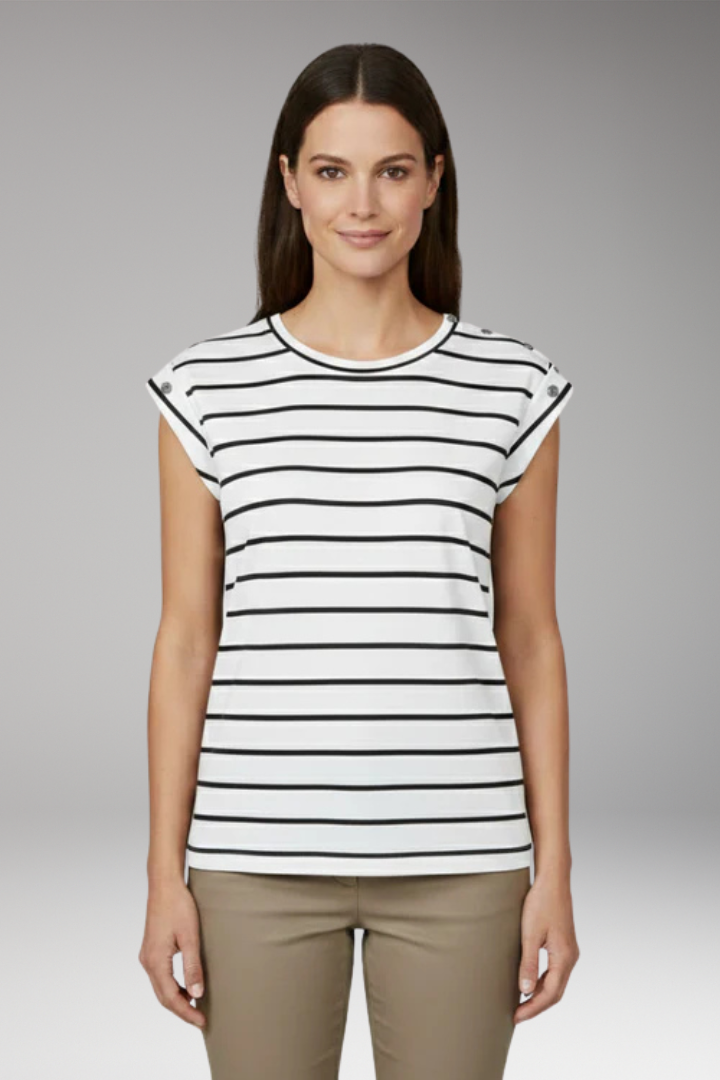 Women's T-Shirt with Striped Pattern and Button Shoulder