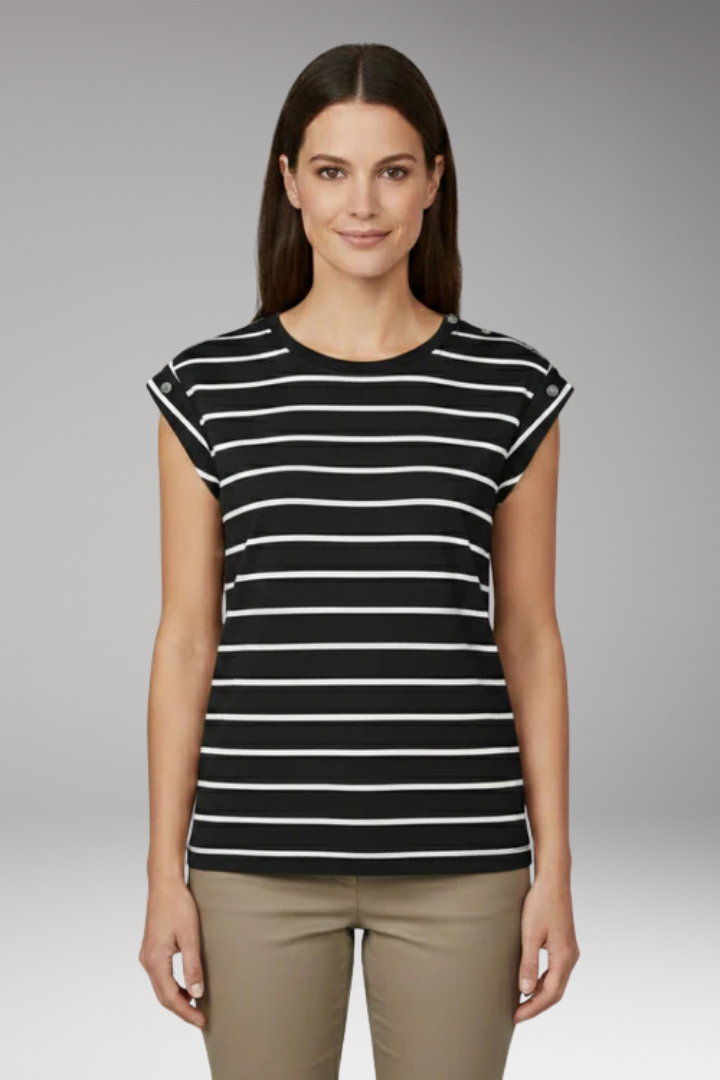 Women's T-Shirt with Striped Pattern and Button Shoulder