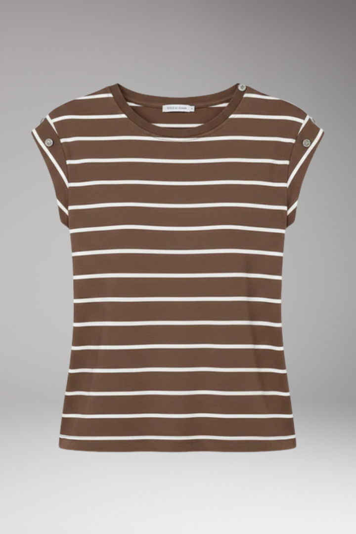 Women's T-Shirt with Striped Pattern and Button Shoulder