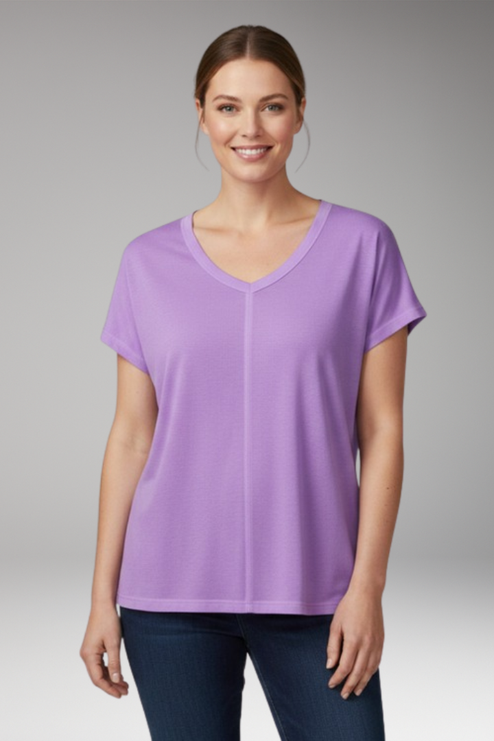 Women's T-Shirt with V-Neck and Side Slits
